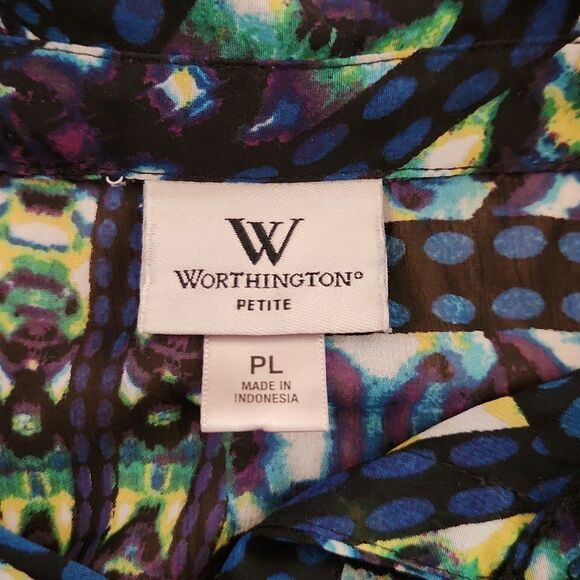 Worthington Petite-Lg blouse. sheer lightweight with pretty stain glass design - Picture 3 of 4